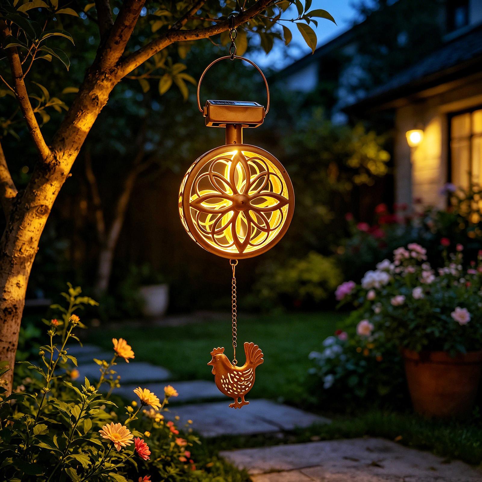 Outdoor Lighting Pendant - Lampe solaire suspendue d'extérieur en fer,