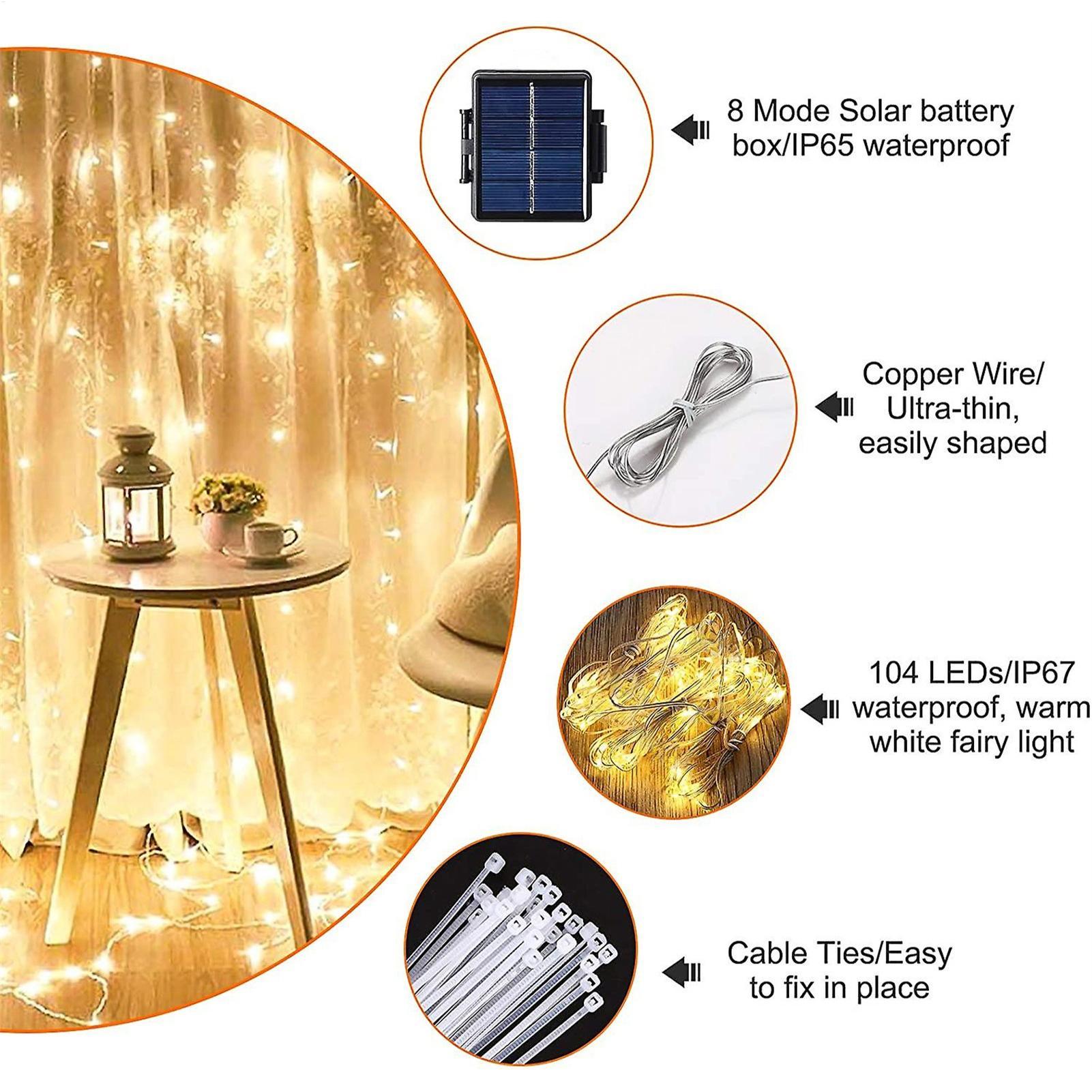 Outdoor Lighting Gazebo - Guirlande lumineuse solaire pour parasol, 104