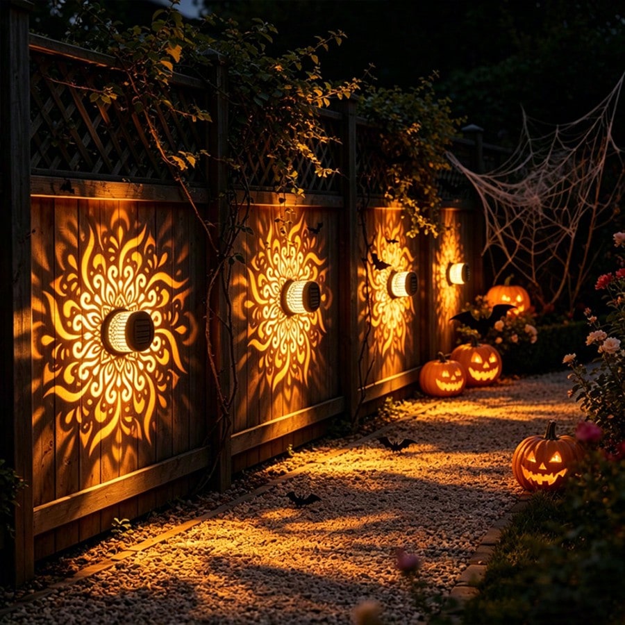 Outdoor Lighting On Fence - Lampe solaire murale Mandala, coque en